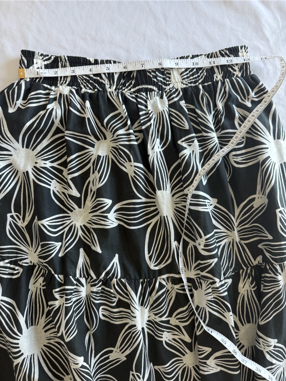Black and White Floral Maxi Skirt - Elegant Tiered Design - Picture 4 of 6